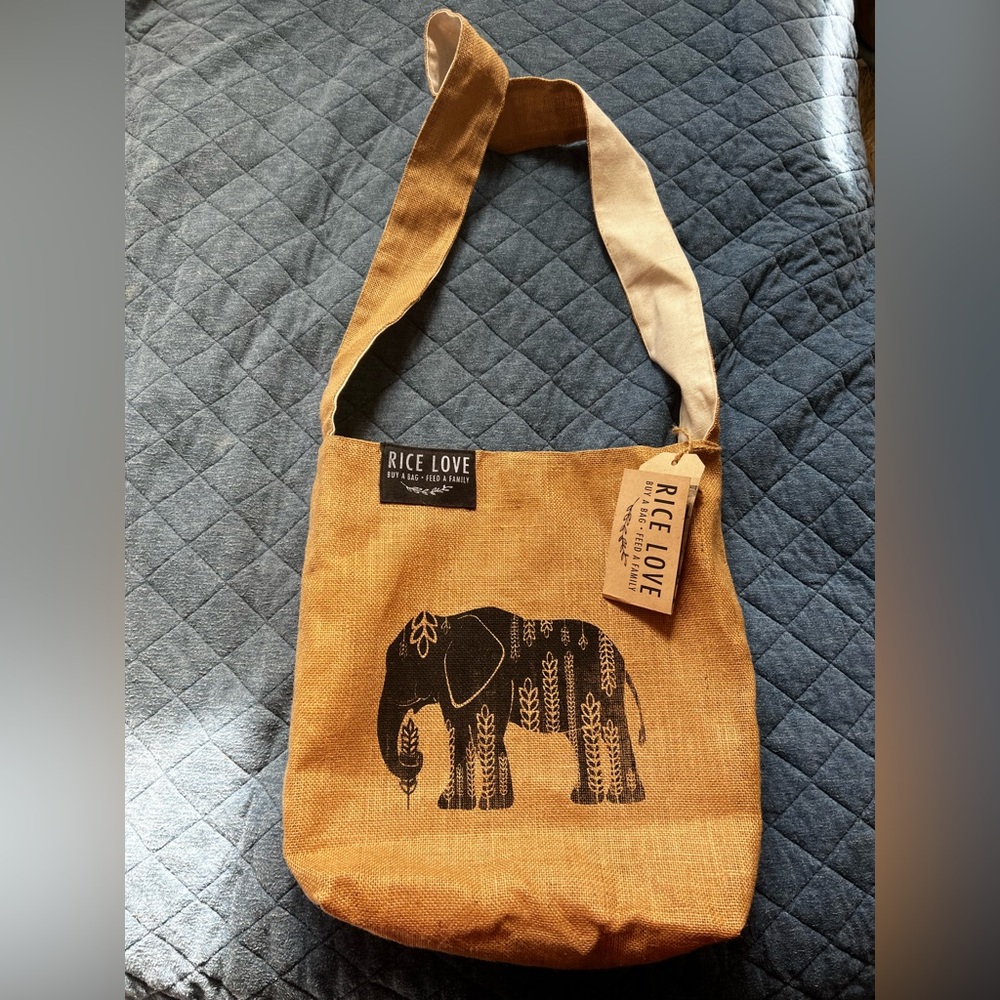 Rice Love Tan Elephant Tote Bag